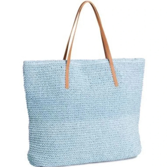 H&M Baby blue summer straw style hand bag - Picture 1 of 16
